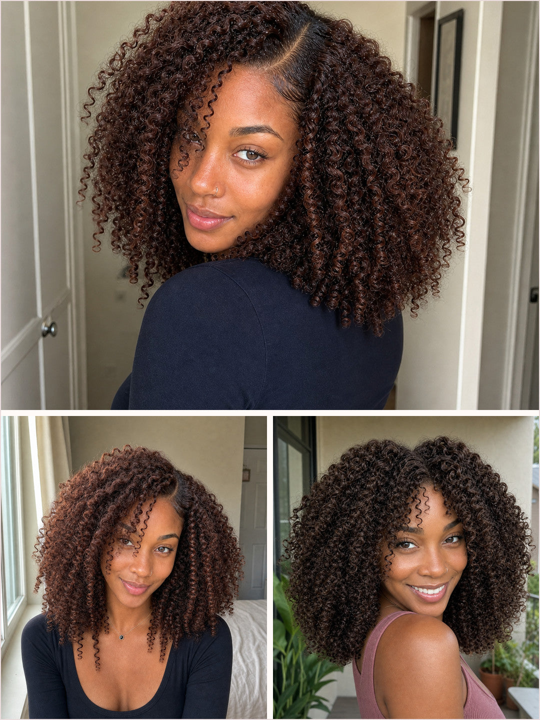 Same Afro Kinky Curly campaign model shown from multiple angles
