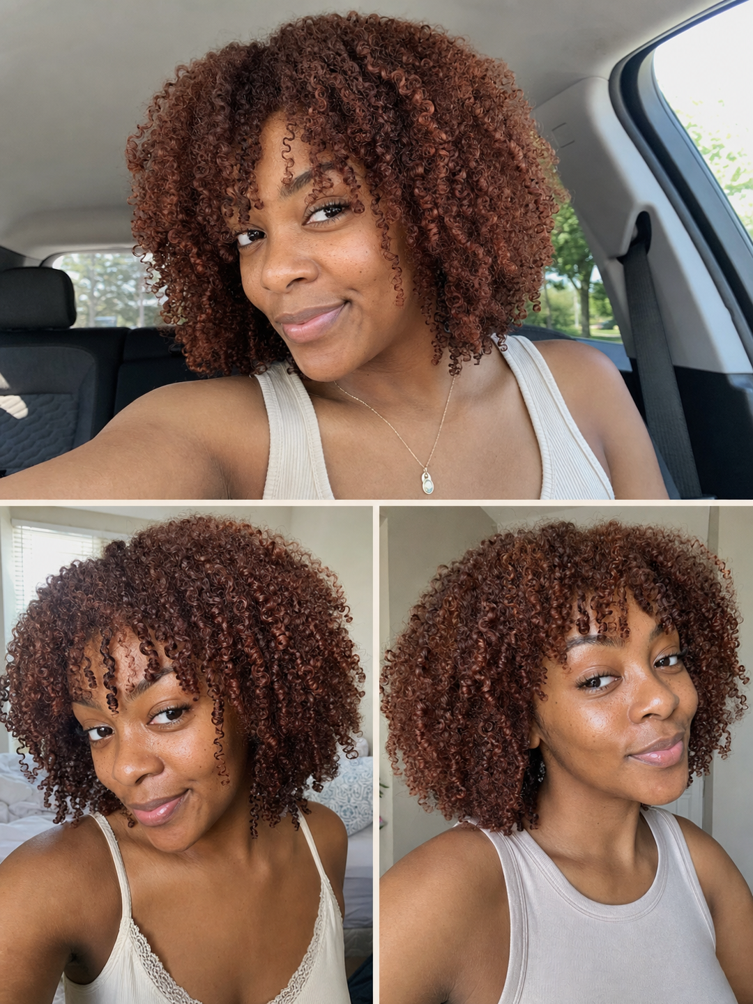 Three Reddish Brown Afro Kinky Curly wear views