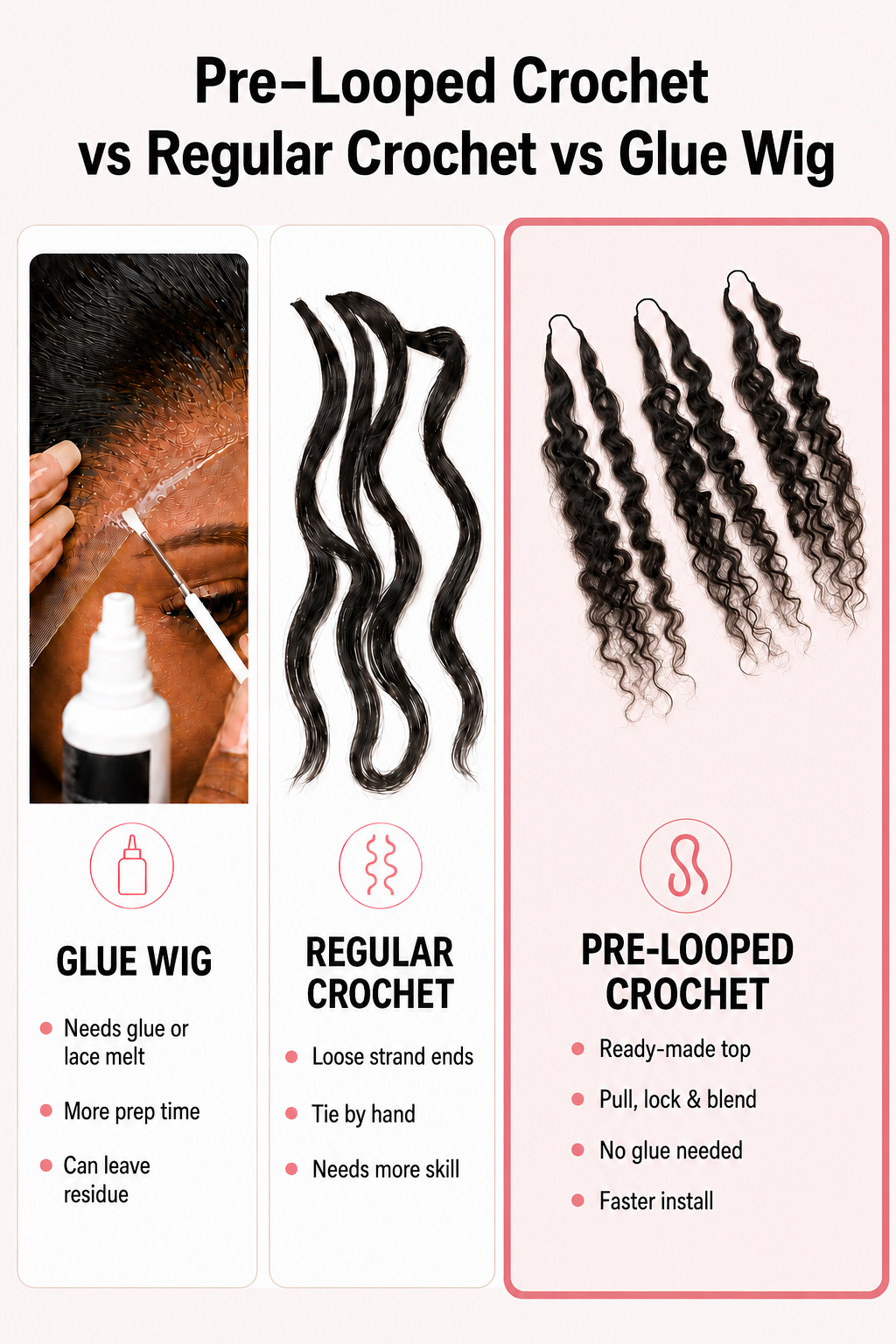 Burmese Curly Crochet Human Hair for Miracle Knots & Boho Braids - Pre-Separated 1B Natural Black comparison image