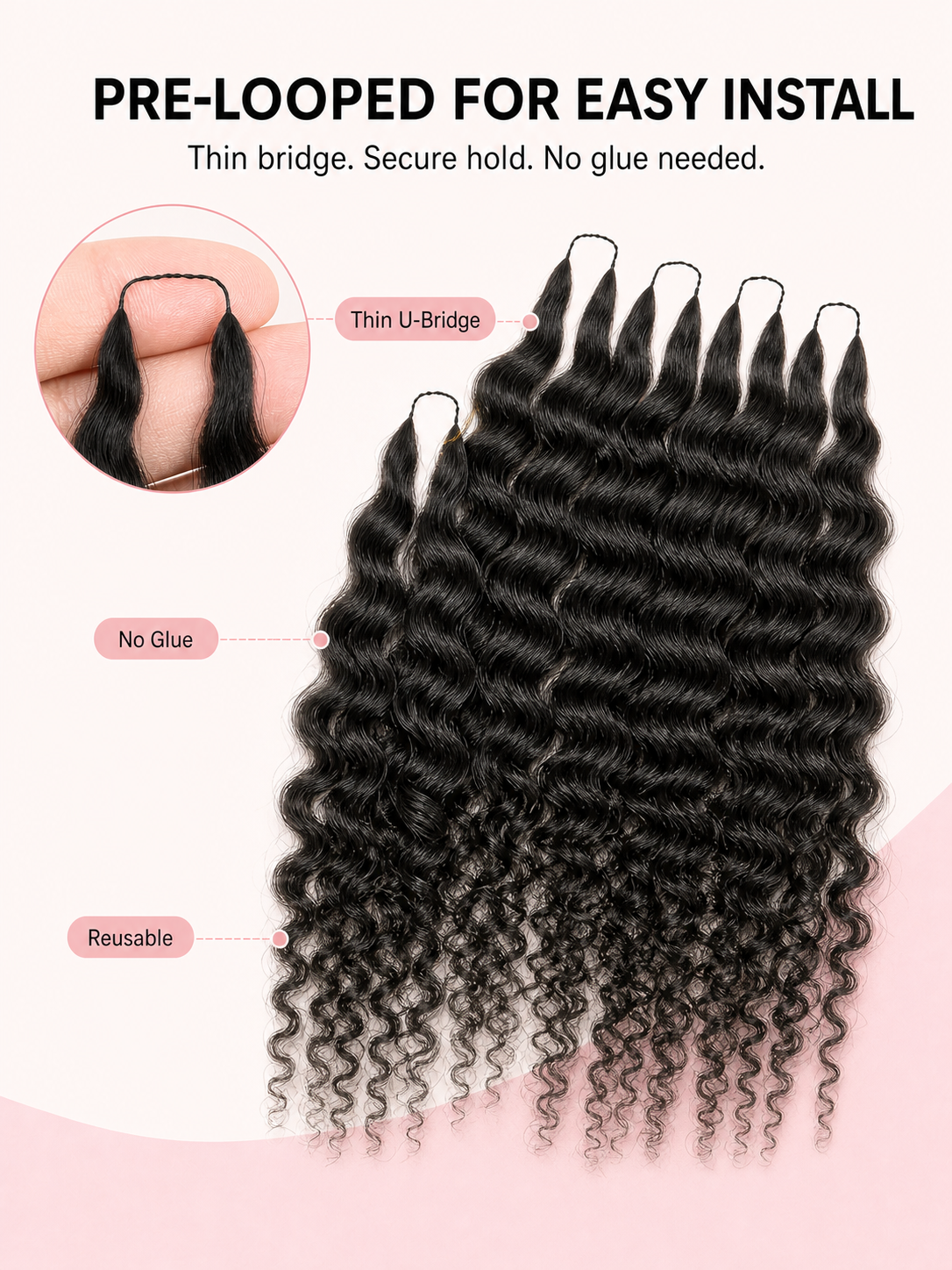 Burmese Curly Crochet Human Hair for Miracle Knots & Boho Braids - Pre-Separated 1B Natural Black detail image