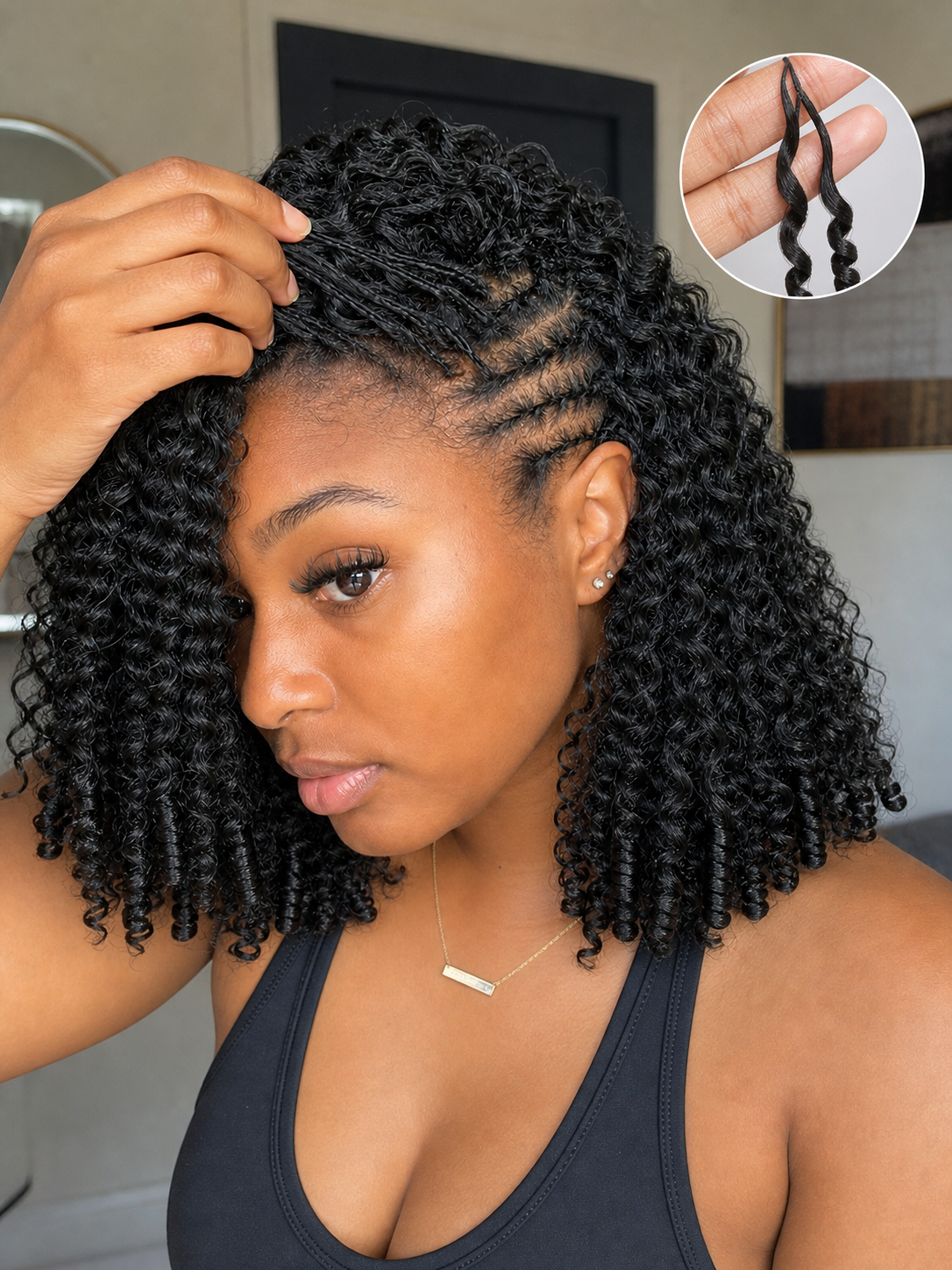 Burmese Curly Crochet Human Hair for Miracle Knots & Boho Braids - Pre-Separated 1B Natural Black model detail image