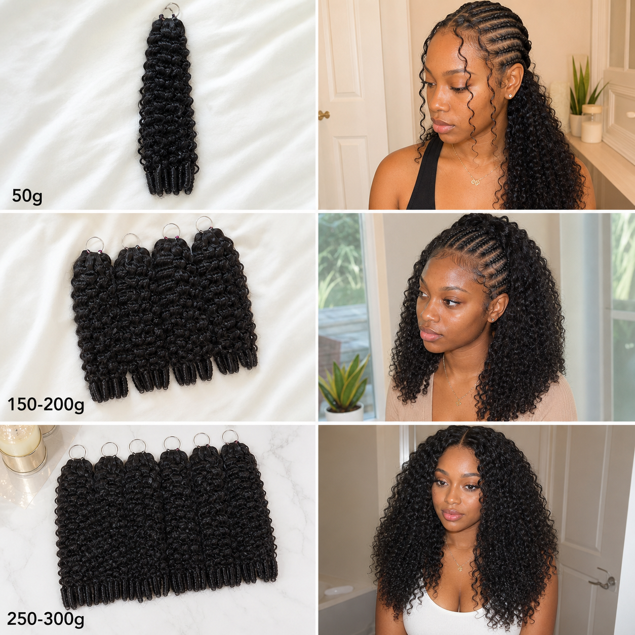 Burmese Curly Crochet Human Hair for Miracle Knots & Boho Braids - Pre-Separated 1B Natural Black pack quantity guide