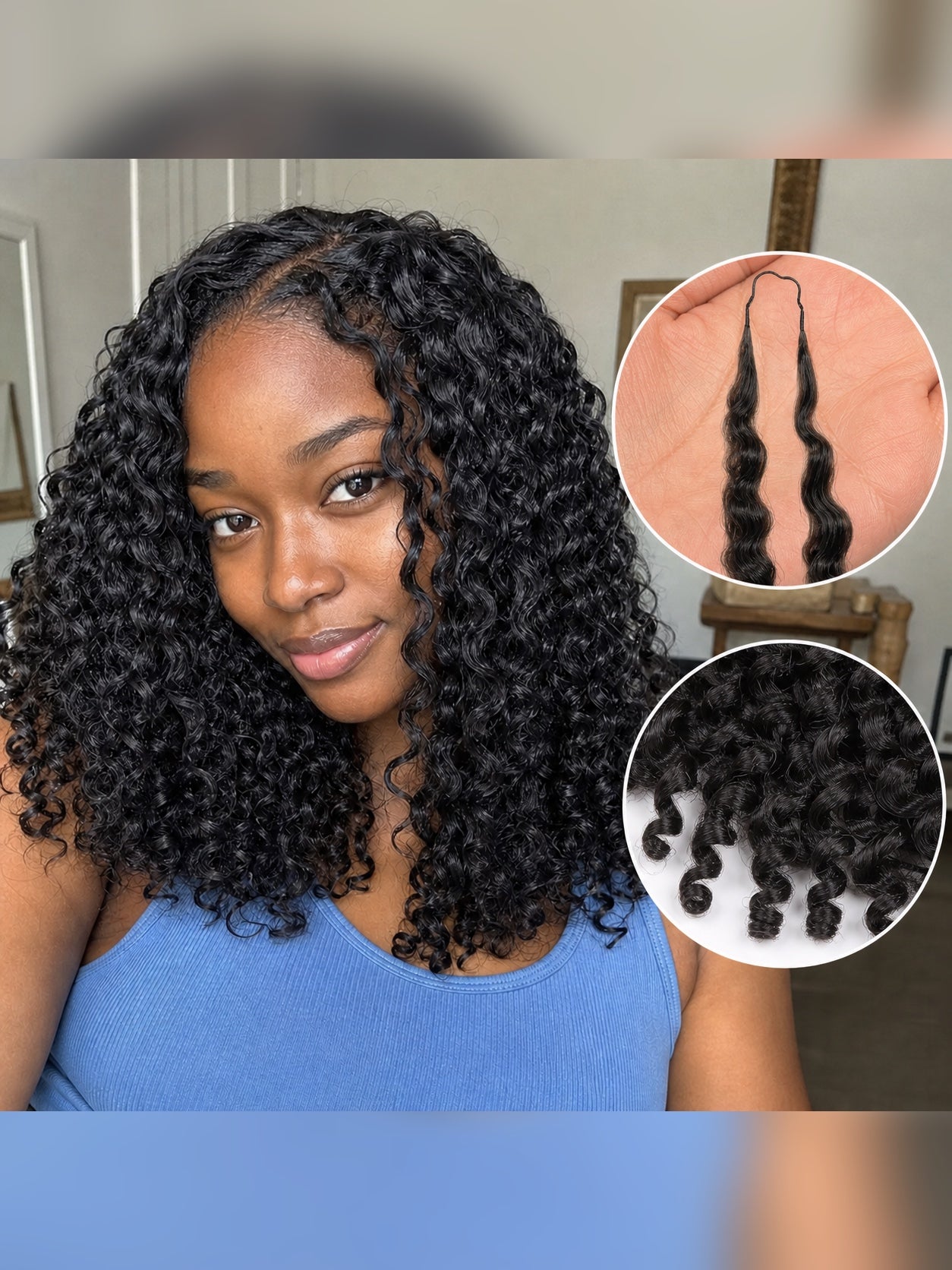 Burmese Curly Crochet Human Hair for Miracle Knots & Boho Braids - Pre-Separated 1B Natural Black customer close-up photo
